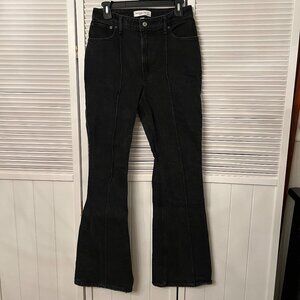 Abercrombie Women’s Curve Love High Rise Flare Jean Black Pintuck Seam Size 4 L